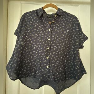 Madewell Navy Floral Button-Front Crop Top